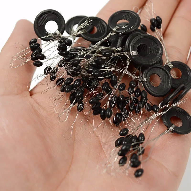 20pcs Black Rubber Fishing Space Beans SS S M L Space Positioning Bean Fishing Float Connector Fishing Accessories