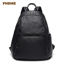 PNDME, верхний слой, Воловья кожа, черный, мужской рюкзак, Повседневный, натуральная кожа, большая емкость, рюкзак, простой, для улицы, Воловья кожа, женский рюкзак