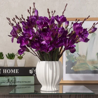 1 комплект Искусственные цветы Магнолия Denudata букет в форме рыбьего хвоста Керамика ваза свадебное украшение дома украшение поддельный цветок 6 видов цветов - Цвет: White Deep Purple