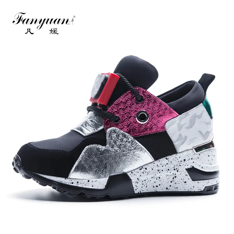 Black Causalité Femmes Fanyuan Cuir Couleur Automne Dentelle Up Plates Daim De caise Mélangée En Vache Chaussures Lady Sneaker j4AL3R5