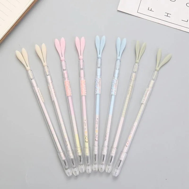 1Pc Black Ink Neutral Pen 0.38mm Thin Point Signing Writing Pen Cartoon Rabbit Ear Student Black