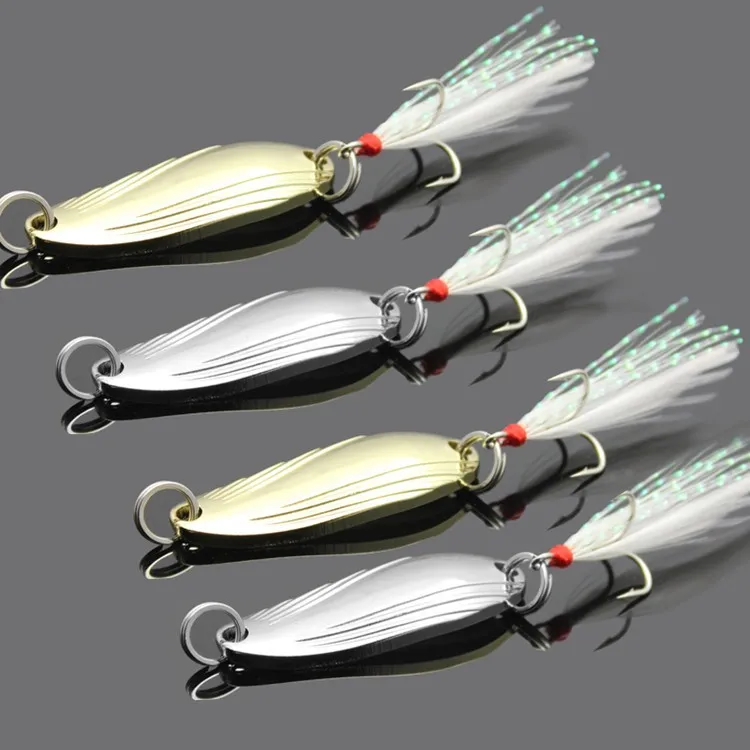 

1PCS Metal Gold Sliver 8g 13g Spinner Spoon Lure Fishing Lure Hard Bait Sequins Noise Paillette with Feather Bass Treble Hook