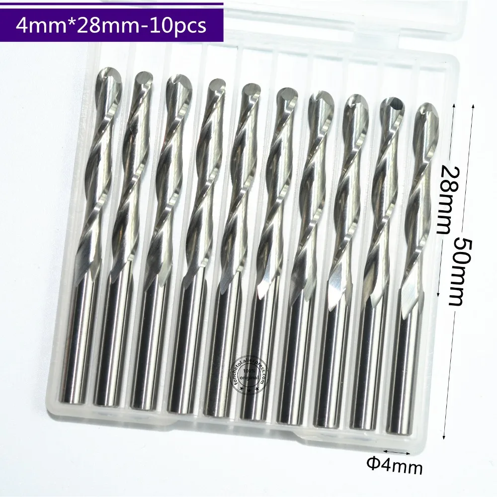 10pcs 4mm shank 2 Flute Carbite spiral End Mill Cutter CNC Bit 28mm CEL