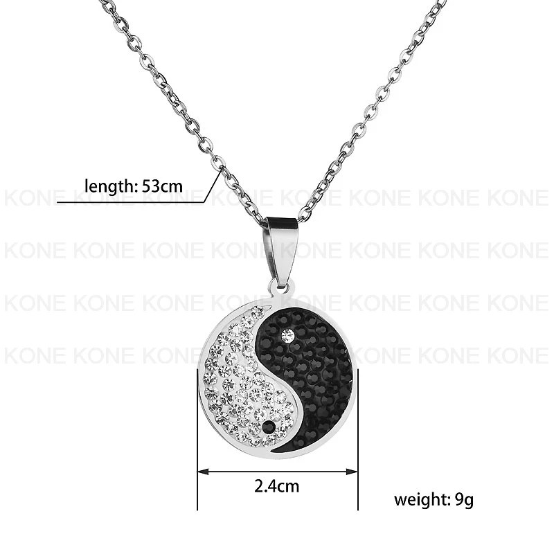 UZone стразы из нержавеющей стали Инь Ян кулон для Тай Чи ожерелье кристалл монета символ ожерелье для женщин ювелирные изделия для лучших друзей