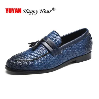 

New Business Shoes Men Loafers Leather Casual Shoes Man Footwear Black Red Blue Tassels Brand Male Shoes Slip-on Brogue KA1594
