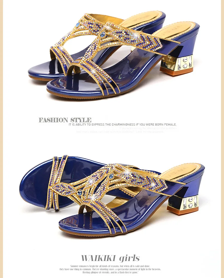 Изысканные золотисто-фиолетовые синие босоножки со стразами трех цветов; женская обувь; модная кожаная обувь со стразами; женская свадебная обувь