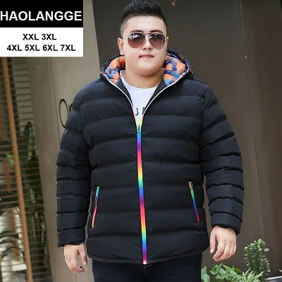 HAOLANGGE брендовая одежда размера плюс 3XL 4XL 5XL 6XL 7XL 8XL может 140 кг мужское зимнее платье с капюшоном и воротником парка и куртка 116 - Цвет: black