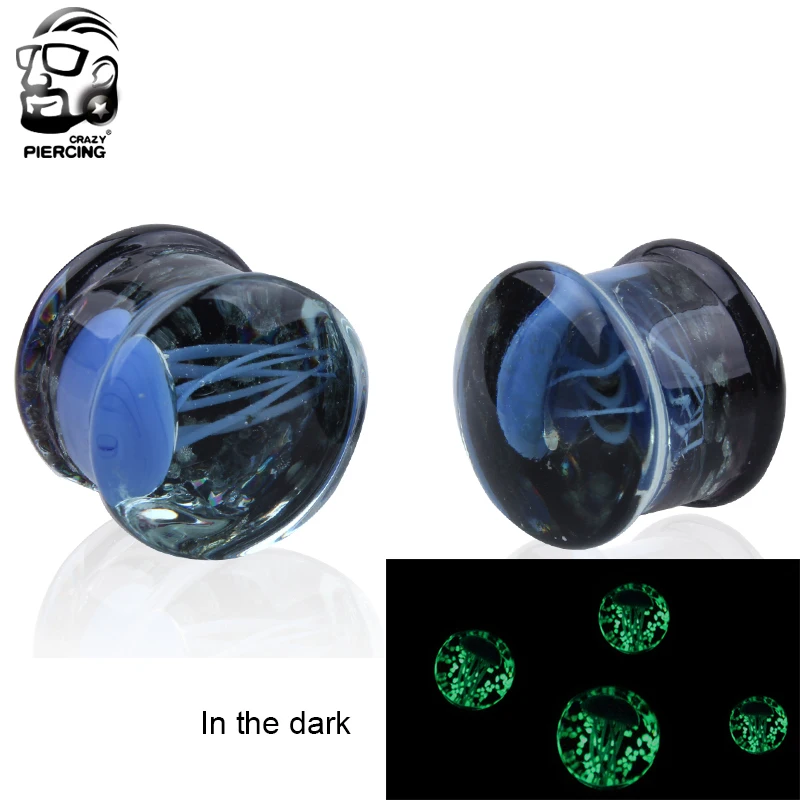

New Product Glass Ear Plug Earrings Pircing Body Percing Jewelry Glow In The Dark Jellyfish Ear Gauges Percing Plug Body Jewely