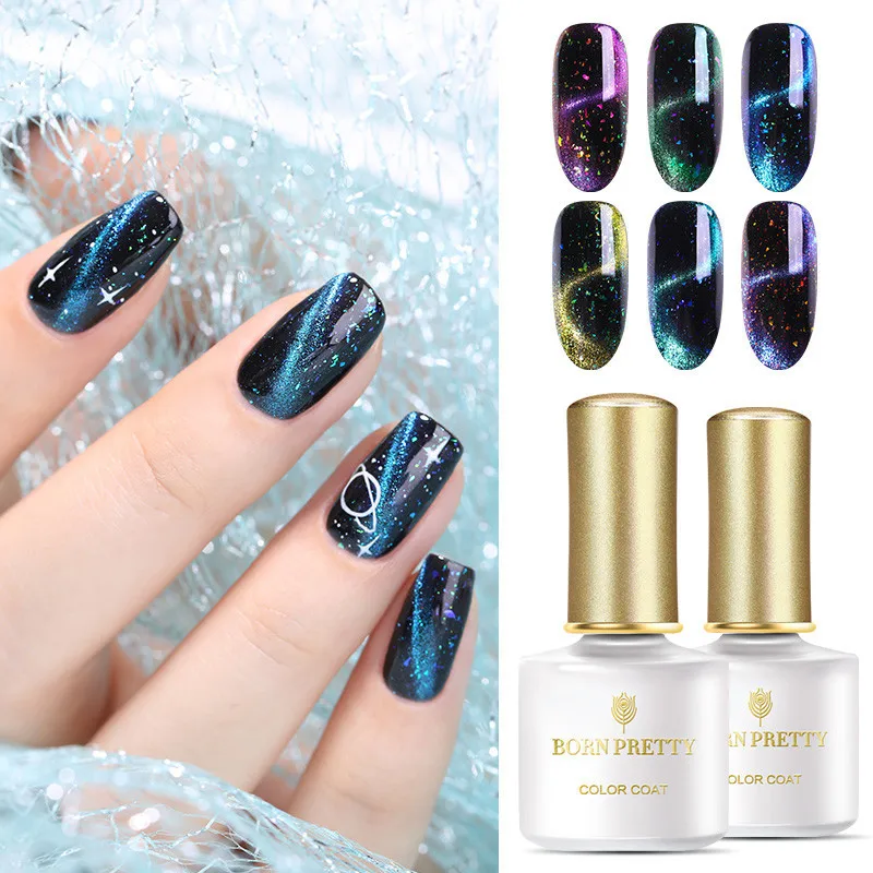 

BORN PRETTY 6ml Magnetic Gel Nail Polish Gold Purple Colors Glitter Sequins Soak Off UV Gel Nail Art Design Gel Varnish