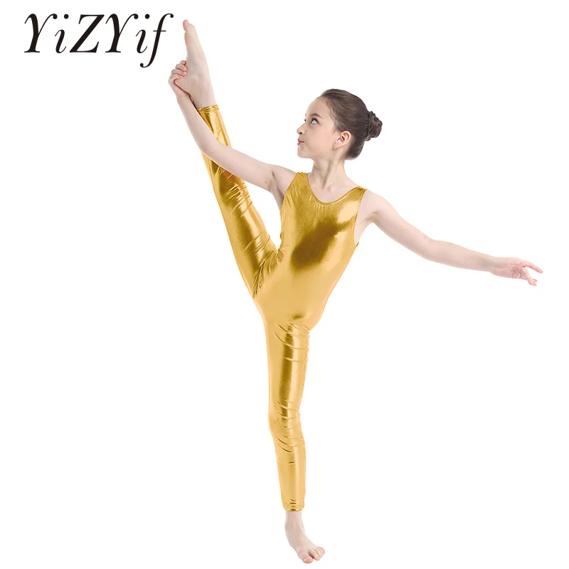 Гимнастические трико YiZYiF для девочек, командная одежда, металлический танк, кукла, комбинезон, без рукавов, блестящий, для балета, для танцев, комбинезон, Одежда для танцев