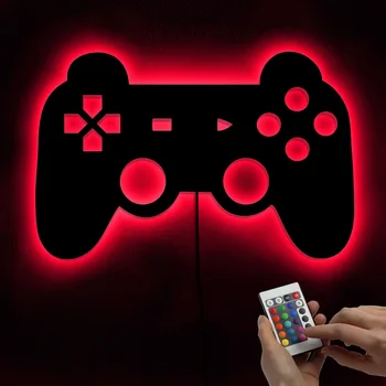 

1Piece Gamepad Lighting Sign Retro Video Gamepad Silhouette Wall Art Illuminated LED Night Light Kid Room Game Boy Lighting Gift