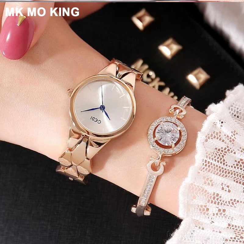 Розовое золото нержавеющая сталь элегантные атмосферные часы модные роскошные Брендовые Часы женские водонепроницаемые кварцевые часы браслет часы