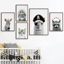 Alpaca Zebra Raccoon Squirrel Cat Animal Wall Art Canvas Painting Nordic Posters And Prints Wall Pictures Baby Kids Room Decor