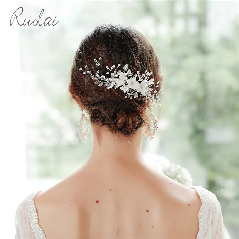Великолепная Свадебная расческа для волос серебряного цвета с цветком, головной убор с кристаллами, свадебные аксессуары для женщин, ювелирные изделия для волос HD47