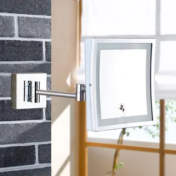 

GURUN Wall Mounted Magnifying Bathroom Led Lighted illuminated Makeup Mirror Framed Square Extendable Shaving Mirrors Chrome