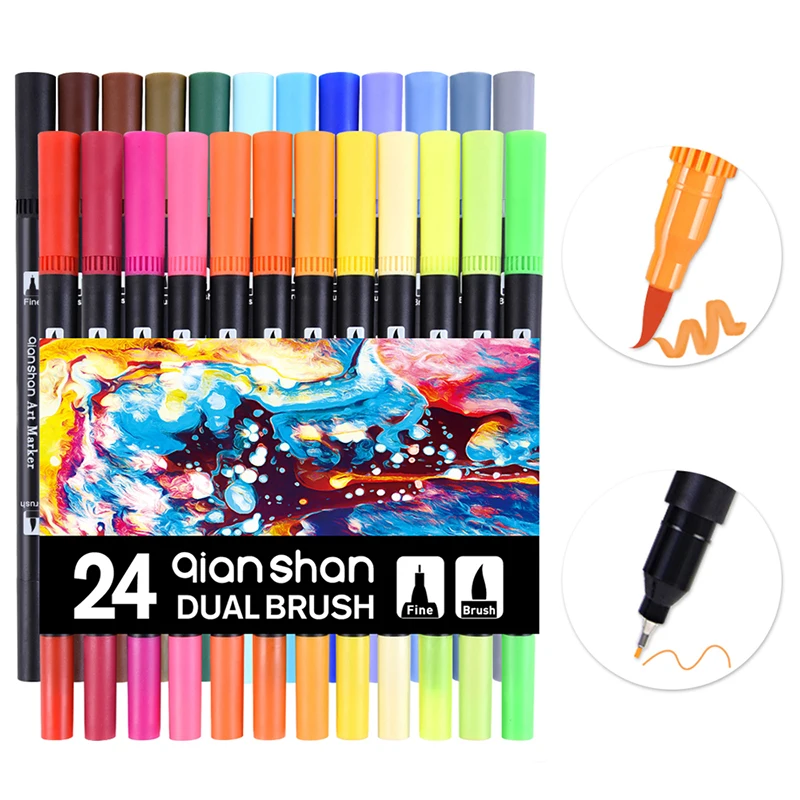 

Dual Tip 24 Watercolor Brush Pen Markers Art Marker Set Water Soluble Double Color Marker Calligraphy Pen For Design Manga Comic