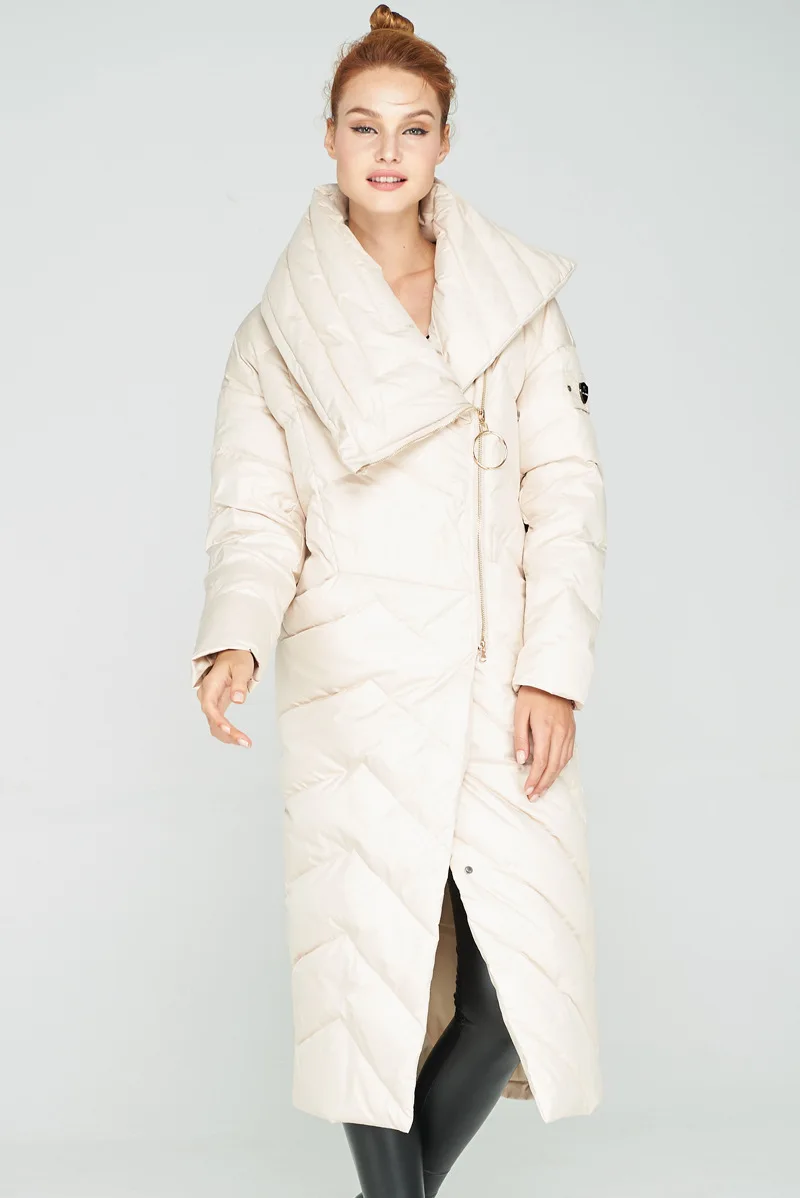 S-3XL, большие размеры, 90% утиный пух, теплый пушистый пуховик, пальто, женская зимняя длинная ассиметричная стильная Толстая теплая куртка-пуховик wj1071w