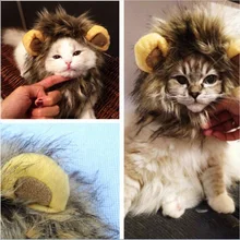 Funny Cute Pet Costume Cosplay Lion Mane Wig Cap Hat for Cat Halloween Clothes Fancy Dress with Ears Autumn Winter