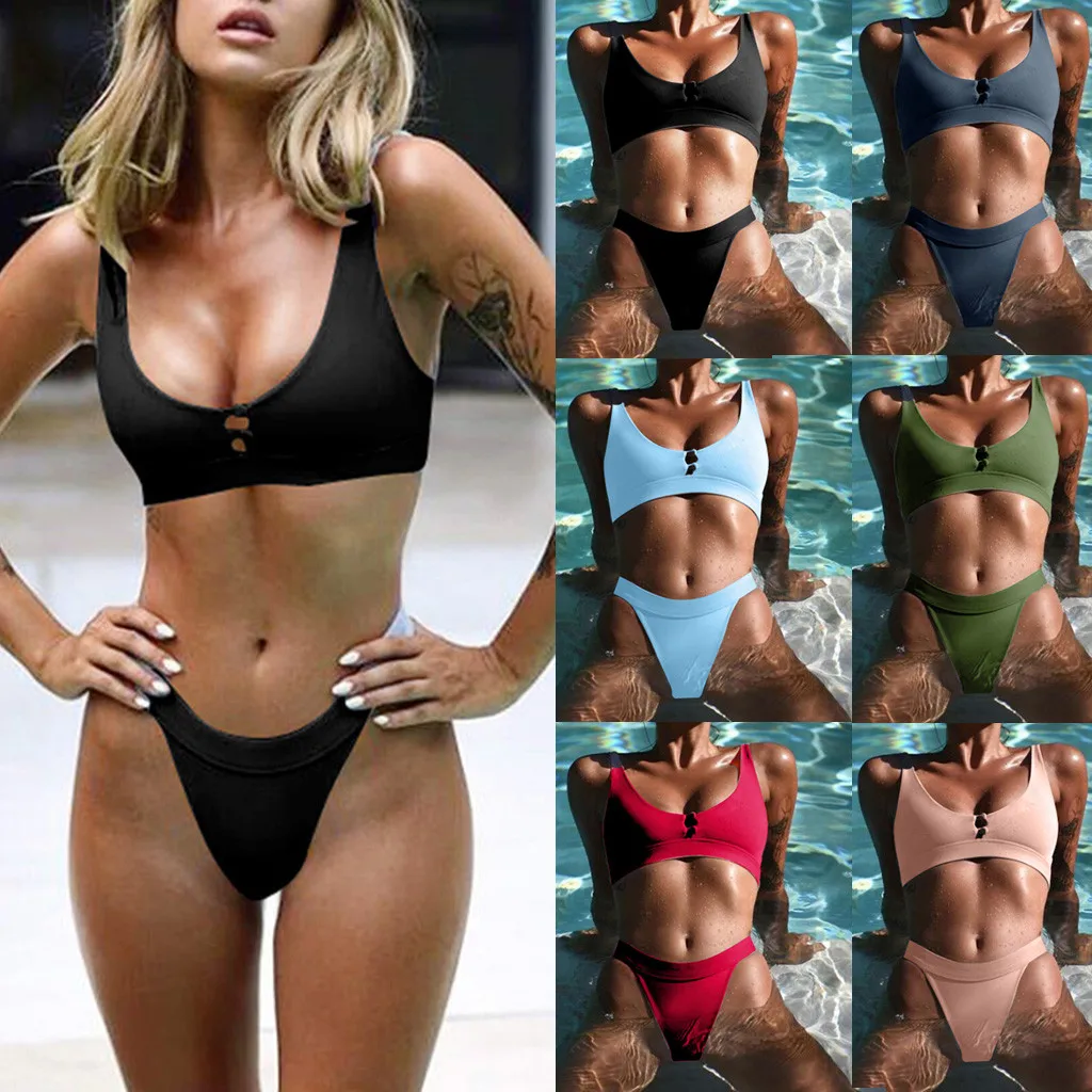 

2019 women swimsuit separate Push-Up Padded Bra Button Beach Bikini Set Swimsuit Swimwear costumi da bagno donna costume de bain