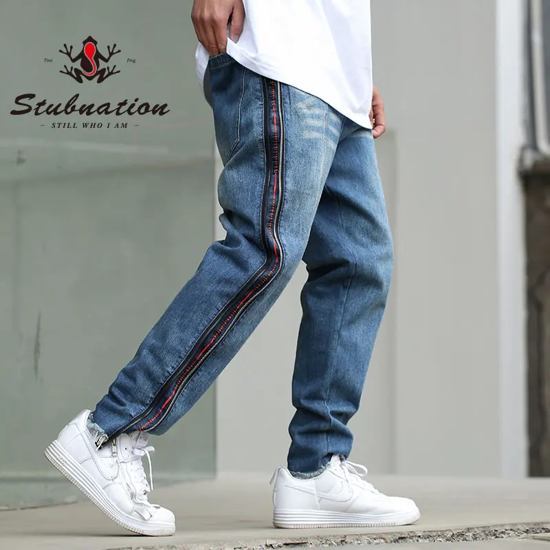 Stubnation2018SideFakeZippersDenimJeansMensHipHopSwagJeans