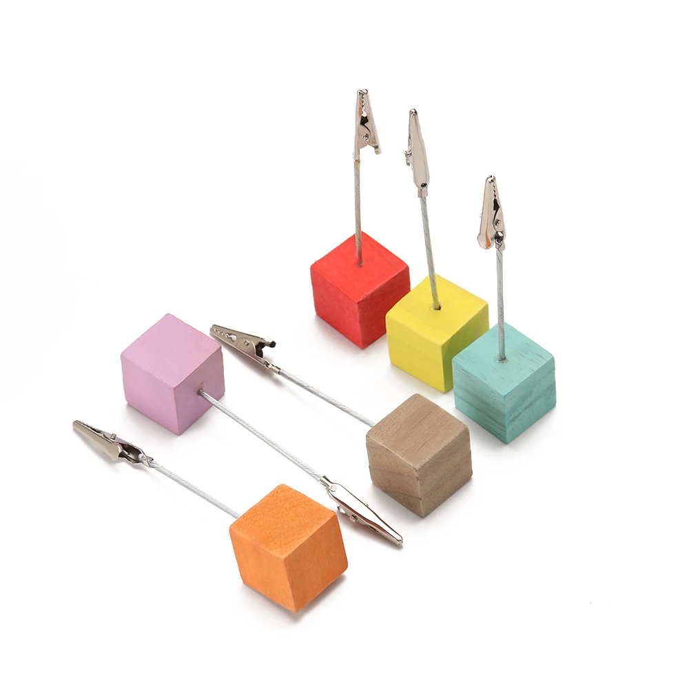 

1Pc Color Log Square Message Clip Wrought Iron Note Clip Desktop Ornaments Postcard Clip Wooden Clamps Stand Photos Clips