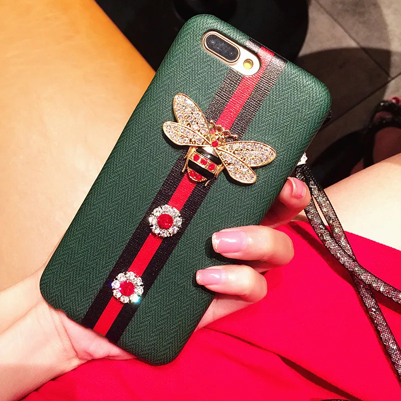 

Fashion Girl 3d Bee Accessories Phone Cover Case For Iphone X Xs Max Xr 10 8 7 6 6s Plus Luxury Soft With Lanyard Coque Fundas