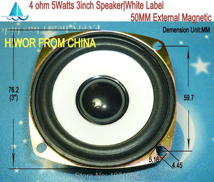 (2pcs/lot)(AcousticSpeaker) 4ohm 5W 3 inch Speaker White Label 50MM