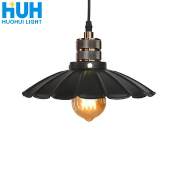 

Vintage Striped iron plate Pendant lamp Dia 25 cm E 27 Base Edison LED Bulb Retro American Iron Black Umbrella Pendant Lights