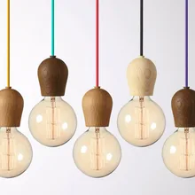 Modern Oak Wood Pendant Lights Vintage Cord Pendant Lamp Hanging Light Fixture Black Wire Edison E27 Bulb Suspension luminaire