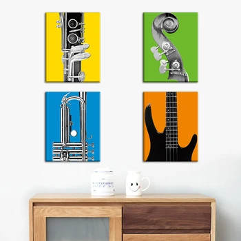 

4 Panel Abstract Music Oil Print Frameless Canvas Art Oil Painting Home Decoration Modular Picture for Living Room Wall