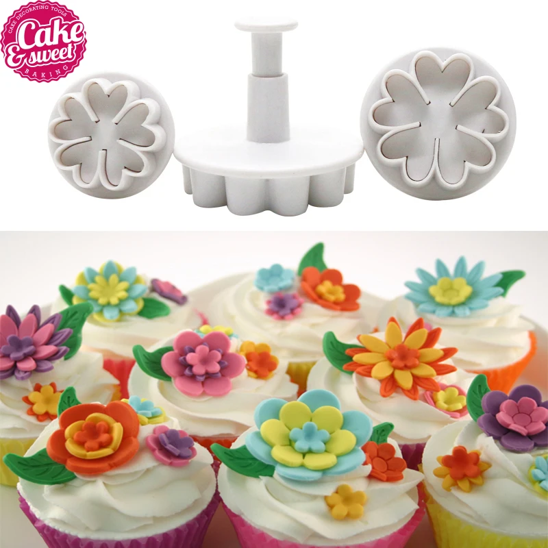3pcs Fondant Plunger Cutter Flower Mold DIY Cake Mold Cake Decorating