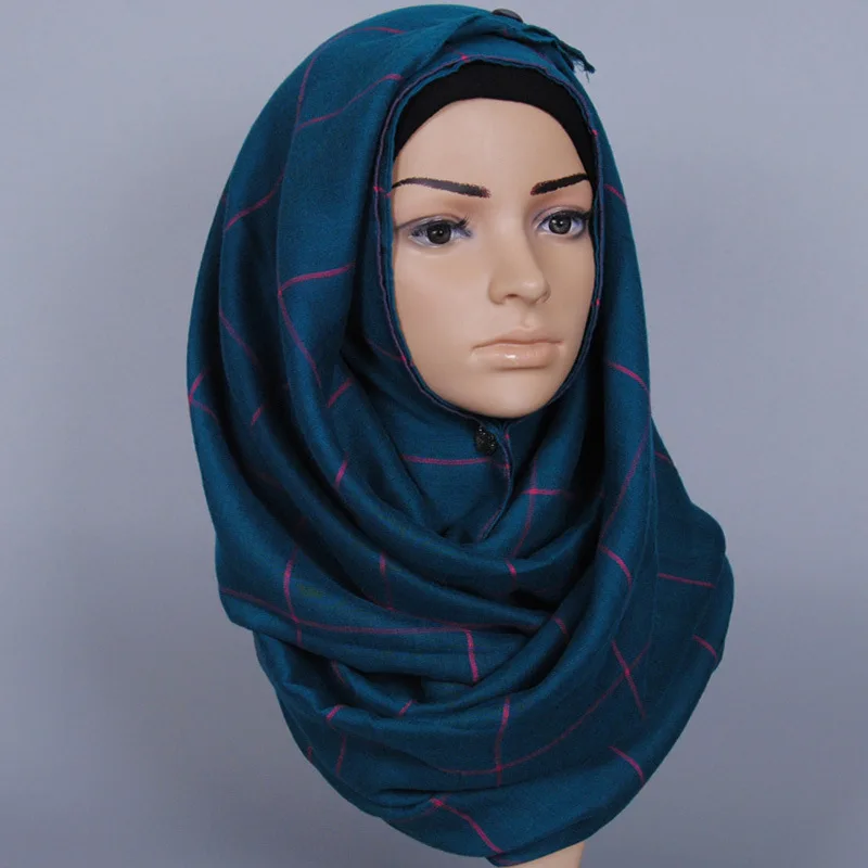 Classic Plaids Tartan Cotton Voile Muslim Hijab Scarf for Ladies Long Cross Stripes Double Color Islamic Hijabs Shawl Wrap Scarf