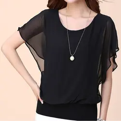 Для женщин Летняя шифоновая футболка «летучая мышь» футболка с коротким рукавом Свободная блузка