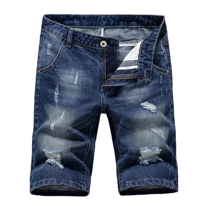 Летние рваные джинсовые шорты мужчины прилив бренд тонкий молодежи Шорты Прямые повседневные до колен Шорты