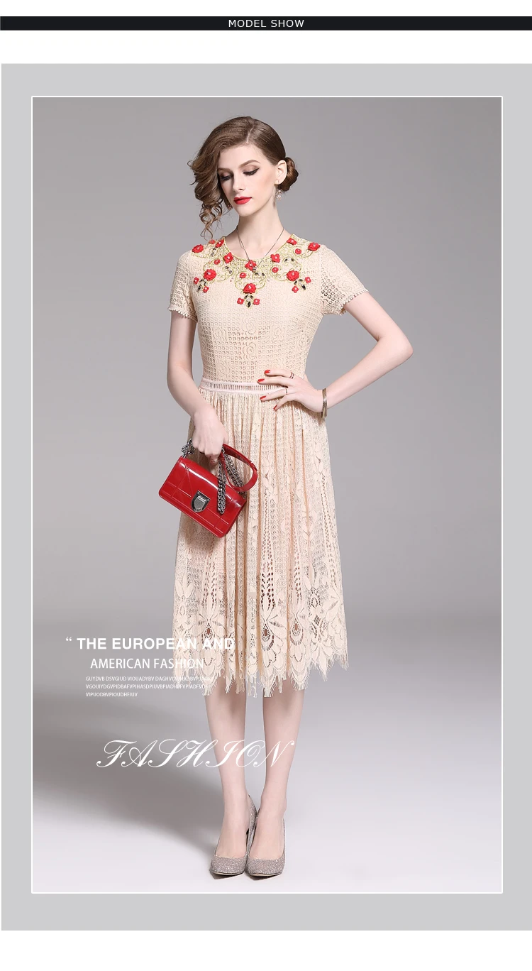 Waliicorners Luxury Short Sleeve Lace Summer Dress Women Beading Floral Hollow Out Party Dress Vintage Embroidery Elegant Dress 5 1554313113465_208863
