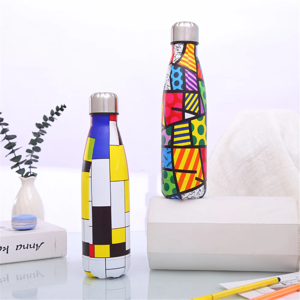 

Colorful Water Bottle Creative Printed Insulated Cold Cup Stainless Steel Thermos Home Outdoors Vacuum Flask