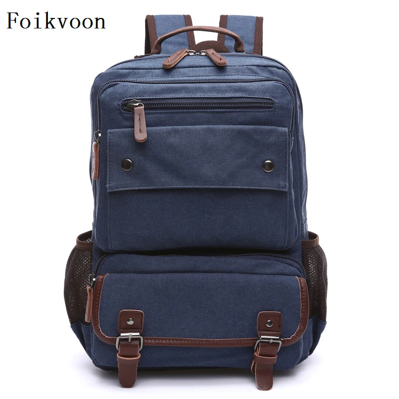 

Foikvoon Backpacks Bags For Man Canvas Casual Student Bags Male Multifunction Large Capacity Bags Men Backpacks