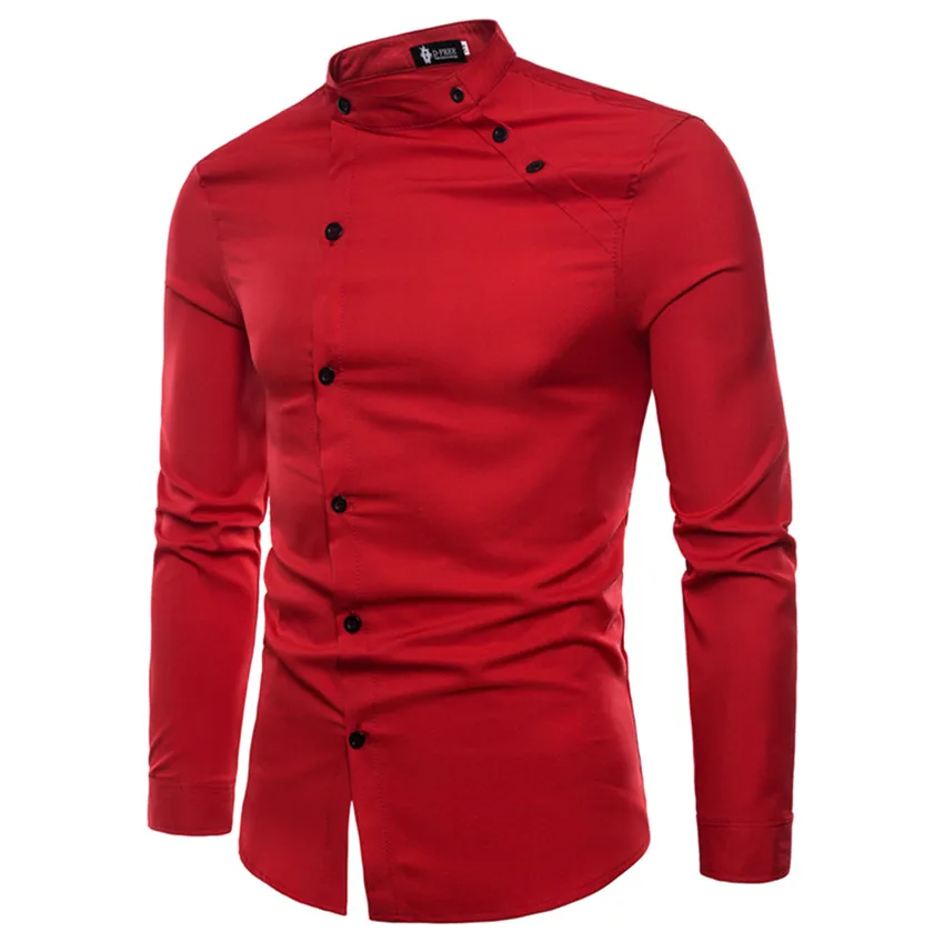 Men shirt fall New Hot Sale shirts Fashion cutting Double threshold Style Comfortable Casual Stand collar Men's Shirt Tops - Цвет: red