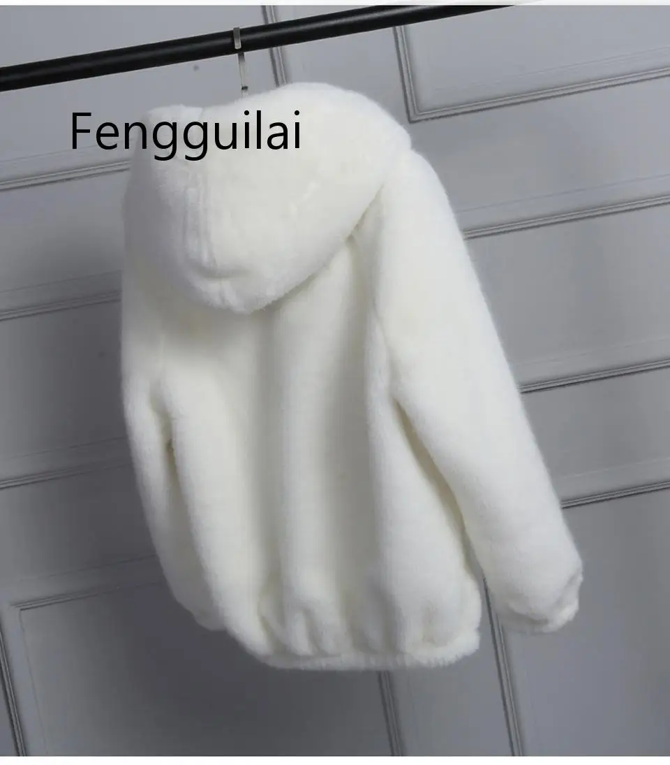 FENGGUILAI 2019 новое пальто из искусственного меха с капюшоном высокой талией Модная