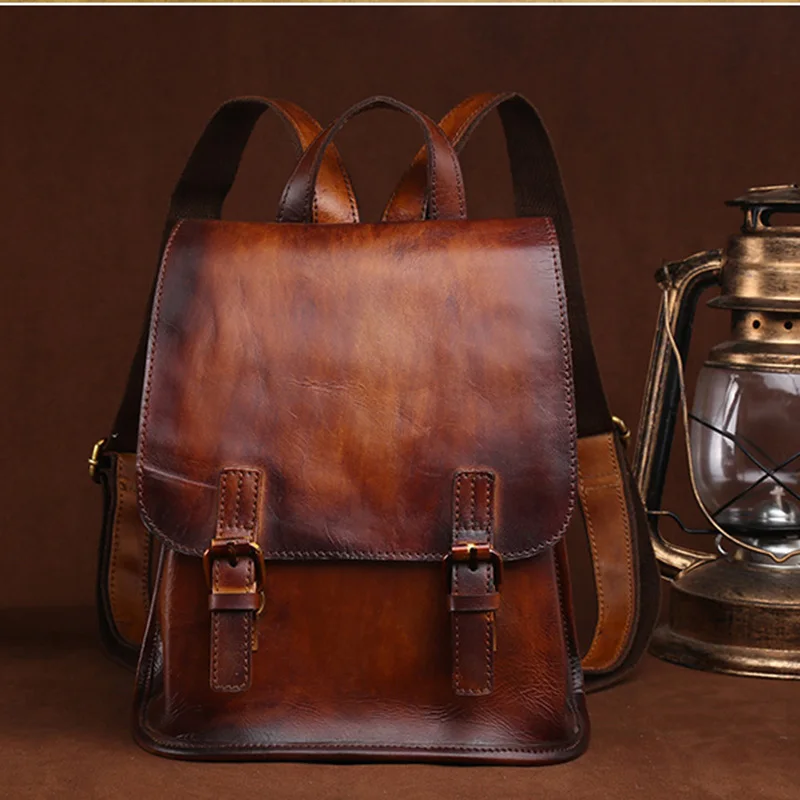 

Women Genuine Leather School Rucksack Casual Bag Large Capacity Ladies Travel Daypack High Quality Real Cowhide Vintage Backpack