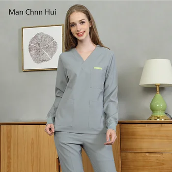

Korean version of high-end anti-static, anti-wrinkle Medical surgical Long sleeve uniform dental clinic beauty salon overalls