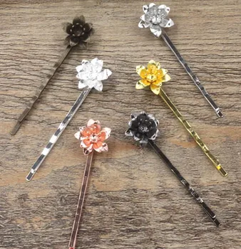 

15*6mm Vintage Filigree Flower Bobby Hairpins Blanks Findings Cabochons Bases DIY Women's Bride Hair Clips Making Multi-color