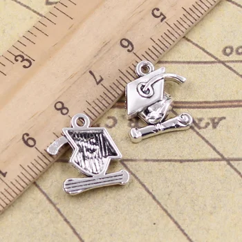 

10pcs/lot Charms Graduation Cap And Diploma 17x16mm Tibetan Pendants Antique Jewelry Making DIY Handmade Craft Necklace