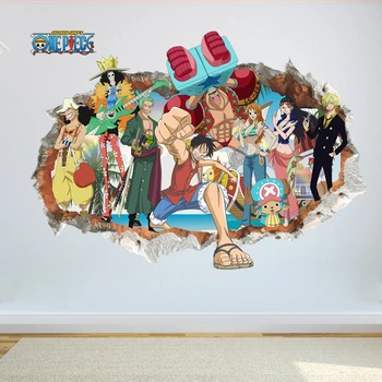 

Cartoon anime poster Luffy Broken wall 3d effect wall stickers for kids room Wall decals One Piece Posters kids Gift Mural 50x70