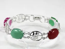 

green jade/ pink Onyx Silver hook bracelet wholesale #b-56 women Wedding Girl Woman MEN Quartz jewelry 2pcs Silver hook