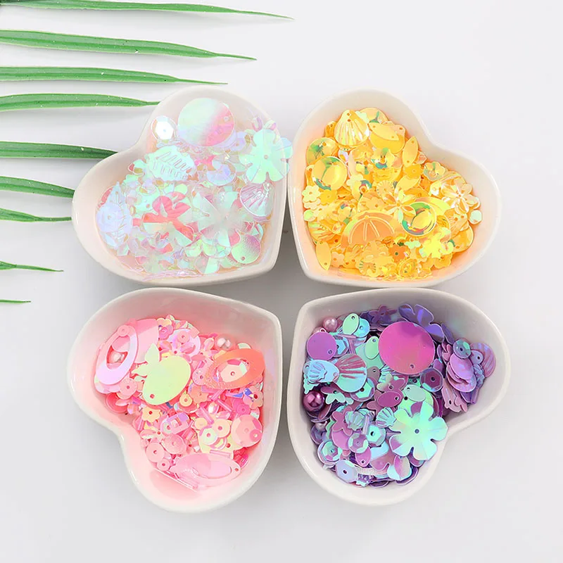 

10g DIY Apparel Sewing & Sequins Fabric with Pearls Glass Beads For Craft Mixed Flower Stars Shell Leaf Shapes Lentejuelas