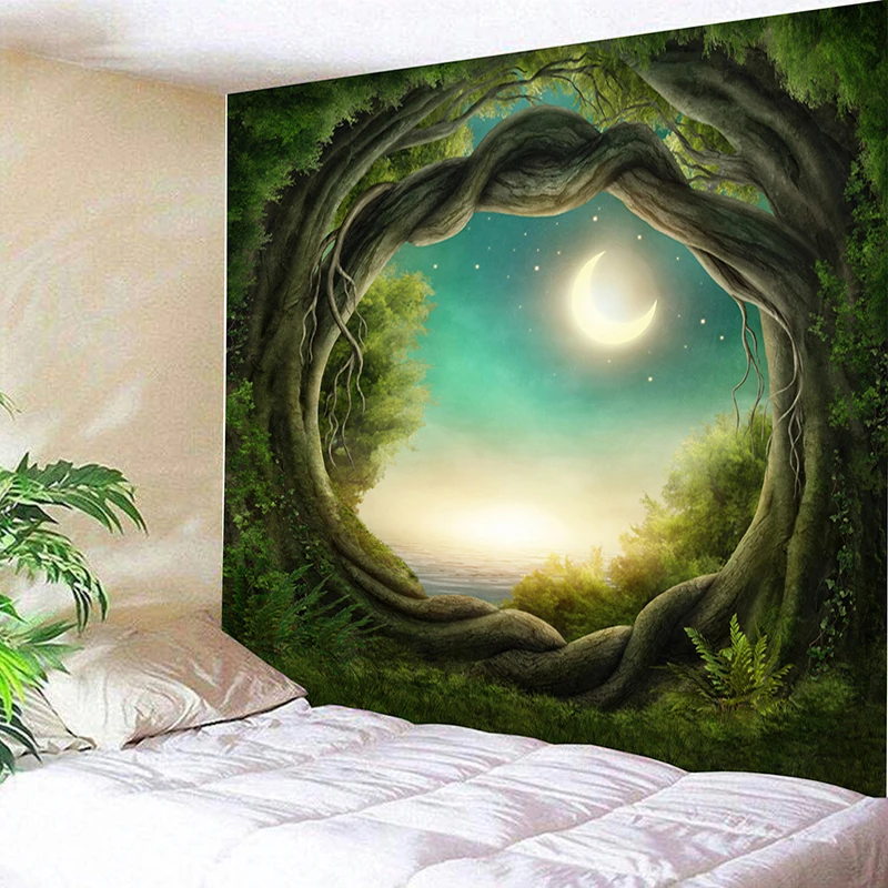 

3D Nature Tree Hole Tapestry Wall Hanging Polyester Indian Mandala Pattern Blanket Home Decoration Yoga Multifunction Mat