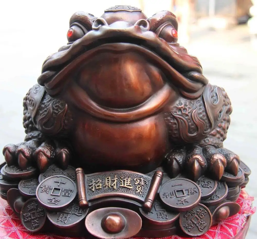 

China Bronze Copper Home Feng Shui Evil Coin Money wealth Toad gold toad Statue