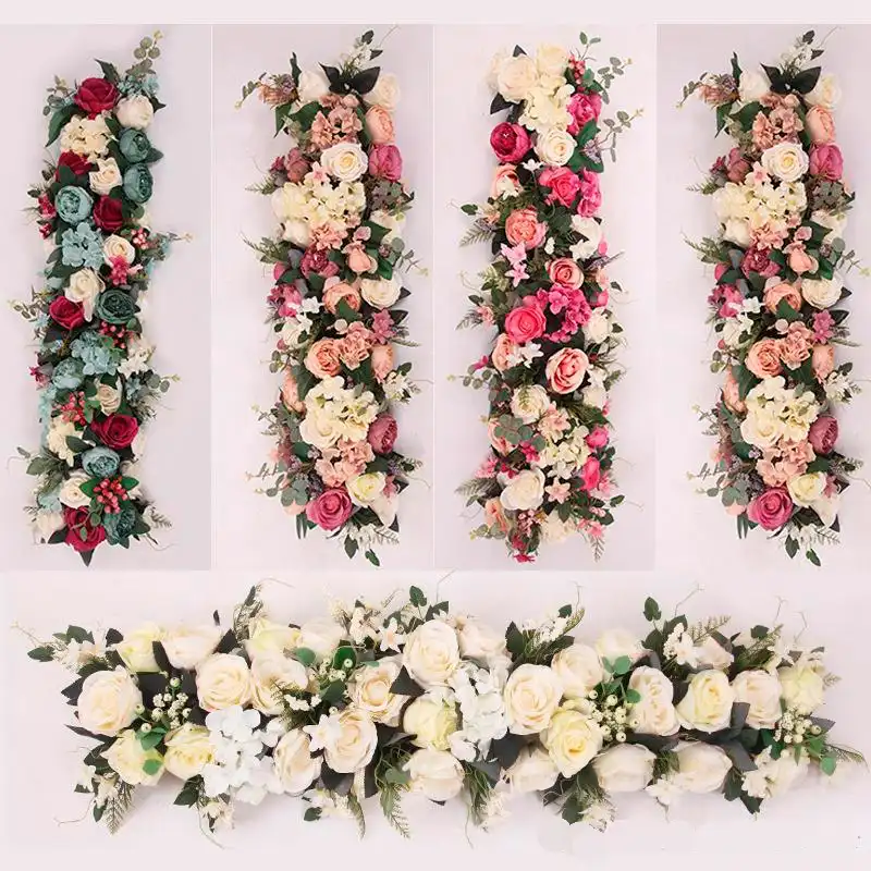 100cm Wedding Arch Flower Row Table Centerpiece Artificial Silk Rose Flower Wall With Foam Frame Diy Wedding Backdrop Decoration Artificial Dried Flowers Aliexpress
