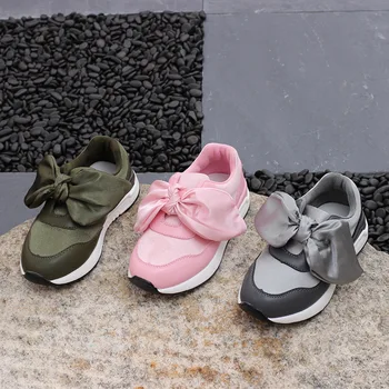 

HOT SALE All-match Children Sports Shoes Casual Shoes Girls Shoes Bowtie Solid Color Kids Sneakers Baby Princess Flats EUR 21-30